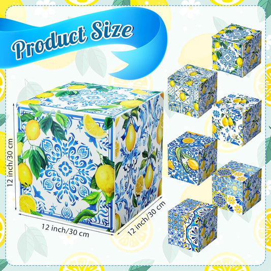 6 Pcs Large Capri Lemon Party Decorations Boxes, 12 Inch Amalfi Coast Cardboard Box Party Decor for Birthday Wedding