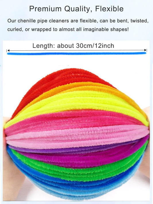 Yellow Pipe Cleaners, 100 Pieces Chenille Stems Craft, 12 inch Long Fluffy Pipe Cleaners for Creative DIY Art Craft Projects, Home Decoration Supplies (6 mm x 30 cm, Yellow Series-4 Colors)