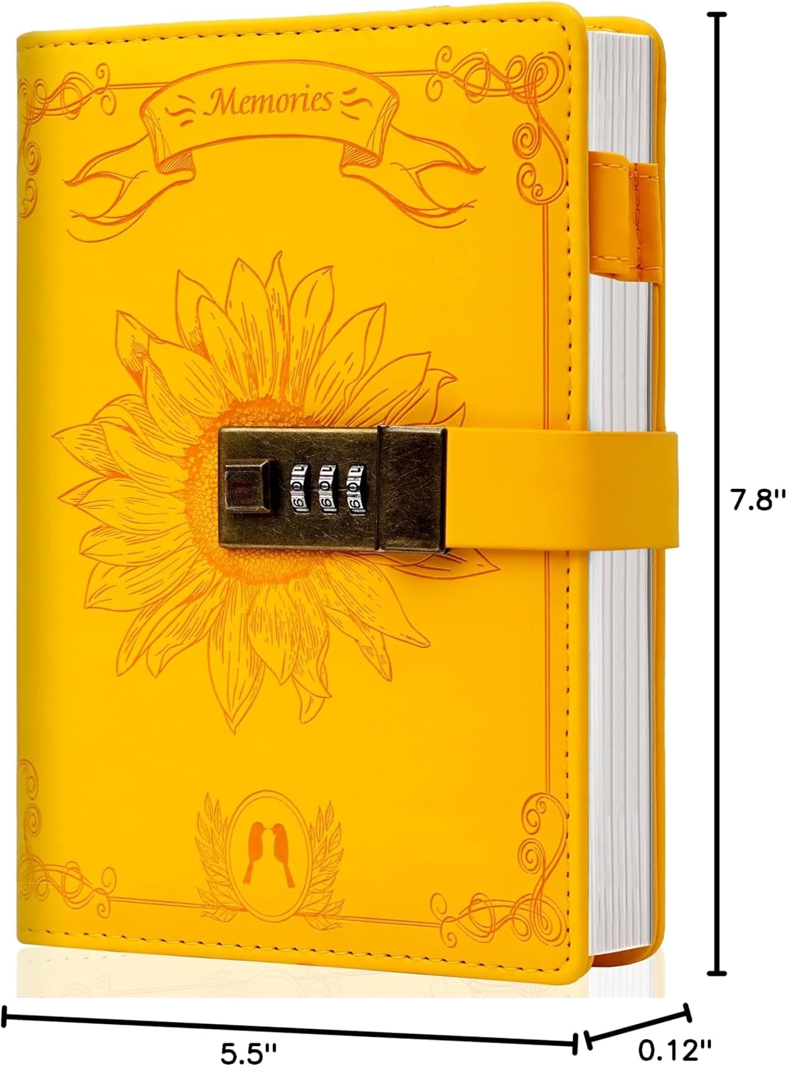 Lock Diary for Women Vintage Lock Journal Refillable Personal Locking Diary Girls Leather Locked Journal Writing Notebook B6 Secret Journal with Combination Passwords 5.5 x 7.8 in, Sunflower Yellow