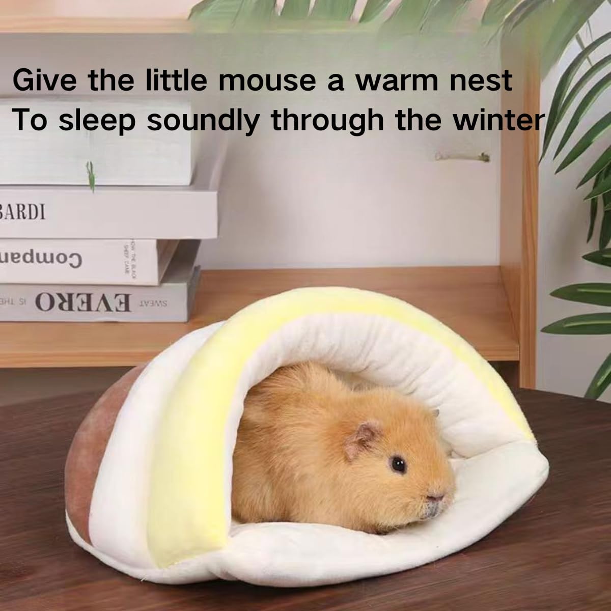 Guinea Pig Hideout, Semi-Enclosed Hamster Hideout Small Animal Sleeping Cave Machine Washable Warm Bed for Chinchilla, Hedgehog, Rat, Sugar Glider, Fancy Rat (Yellow)