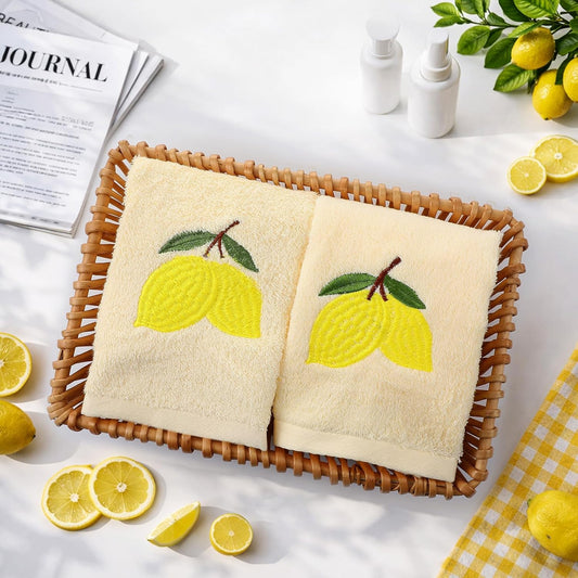 2 Pcs Lemon Hand Towels Lemon Yellow Bathroom Decor 14x29 Inch Embroidered 100% Cotton Soft Absorbent Spring Summer Decorative Hand Towels for Bathroom Kitchen