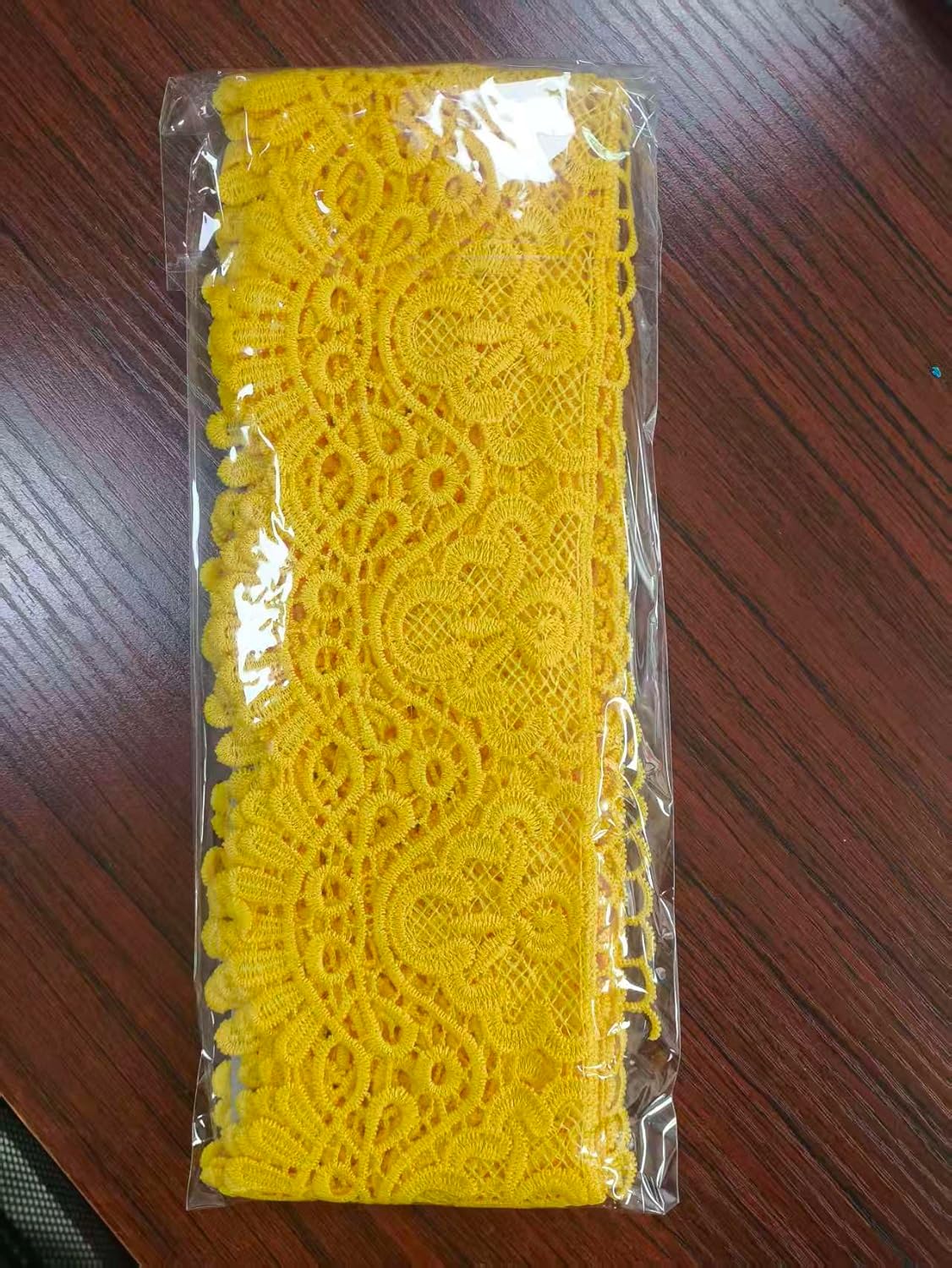 10cm Width Europe Crown Pattern Inelastic Embroidery Lace Trim - 3 Yards Earthy Yellow Lace Ribbon for Curtain, Tablecloth, Slipcover, Bridal Dress & DIY Clothing Accessories
