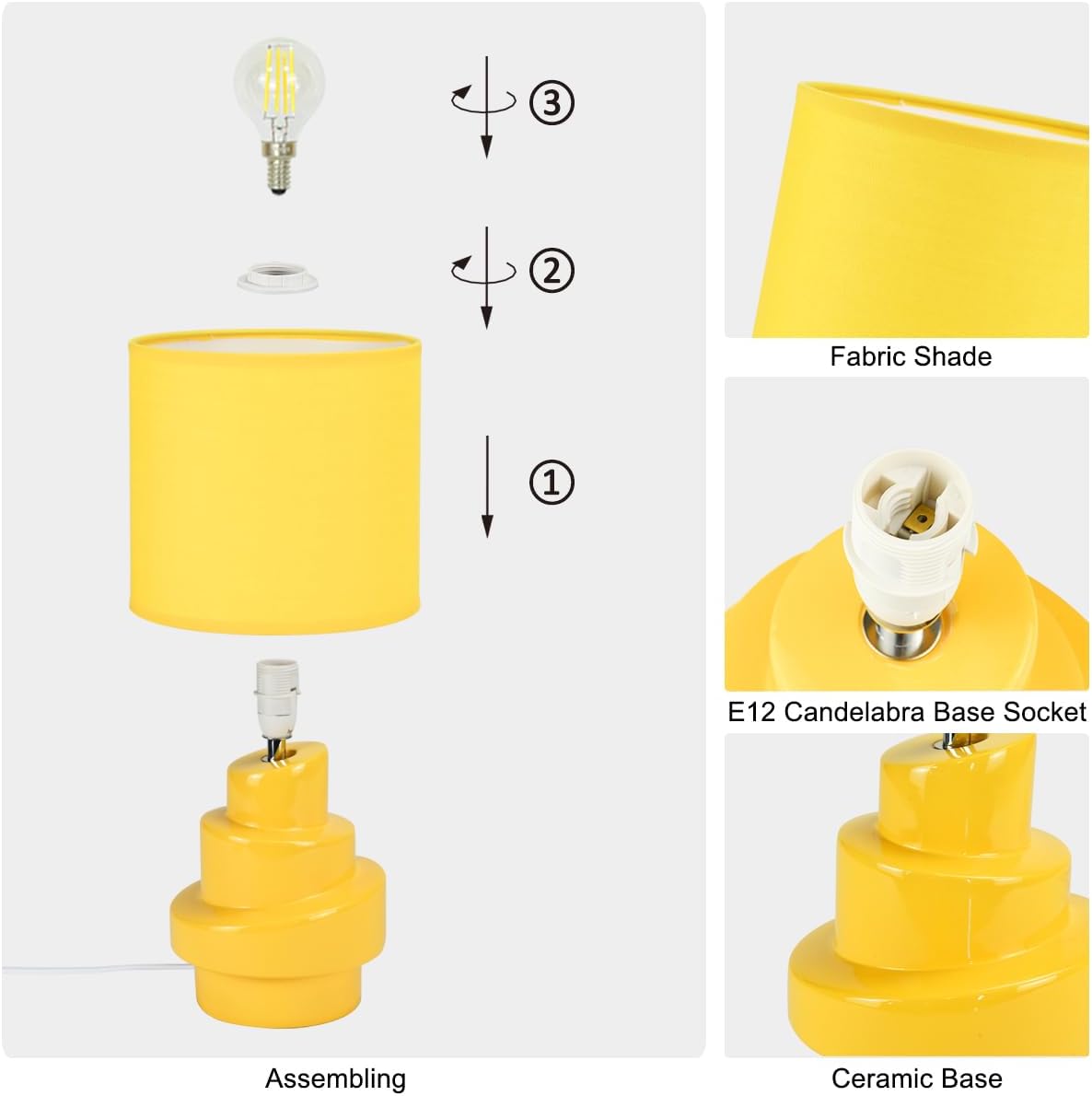 Circo Small Table Lamp for Living Room as Bedside Table Lamp for Bedroom,Modern Ceramic Table Lamp,Kids Table Lamp,Night Table Lamp,Φ7.09×H13.78IN,Bulb Excluded,Yellow Table Lamp