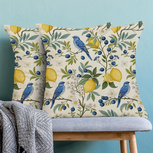 Blue Green Chinoiserie Pillow Covers 18x18 Set of 2 Chinoiserie Blue Bird Yellow Lemon Throw Pillows Outdoor Decorative Vintage Bird Floral Pillowcase Linen Cushion Cases for Bed Sofa Couch
