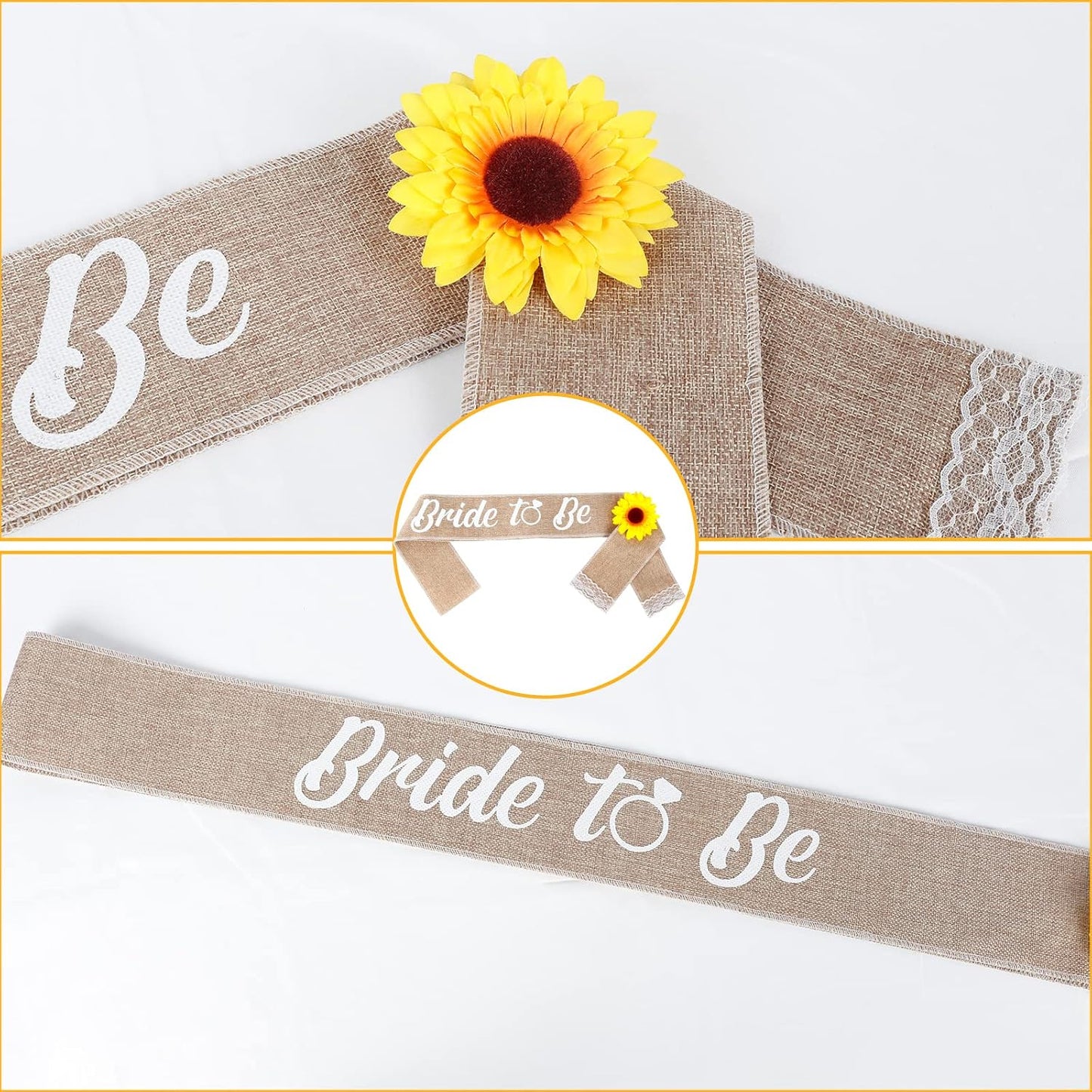 Bride To Be Sash Kit - Sunflower Headband Floral Crown Hair Wreath for Bachelorette Party Wedding Bridal Shower
