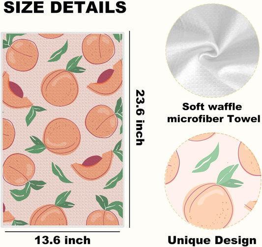 3Pcs Fruits Kitchen Towels 24x14 Inch, Lemon Peach Dish Towels for Kitchen Home Farmhouse Decor, Waffle Weave Microfiber Tea Cloth Hand Towel, Strawberry Gifts for Women Mom Friend Grandma