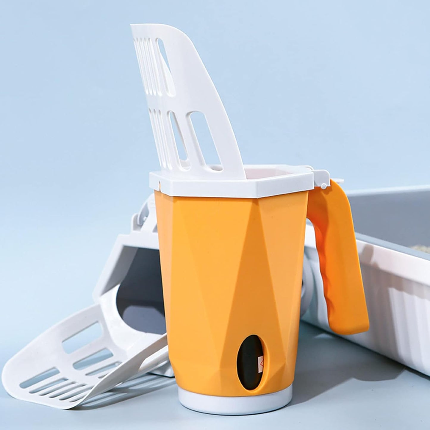 Cat Litter Scoop, Cat Litter Scooper with Trash Container, Cat Litter Shovel with Waste Can, Removable Cat Litter Scoop Holder, Large Capacity Portable Cat Litter Scooper (Yellow)