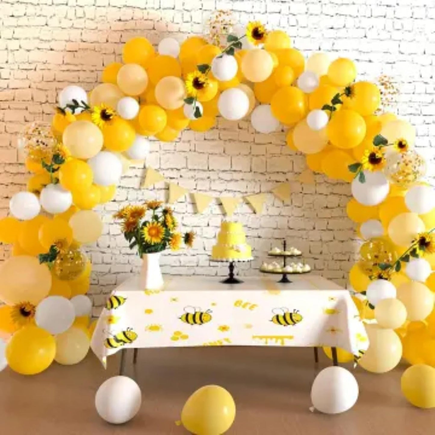 Yellow Balloons Kit, 50Pcs Matte Lemon Yellow Latex Balloons 12In Size | white Metallic Gold Balloon for Birthday Wedding Baby Shower Bride Sunflower Party Decoration