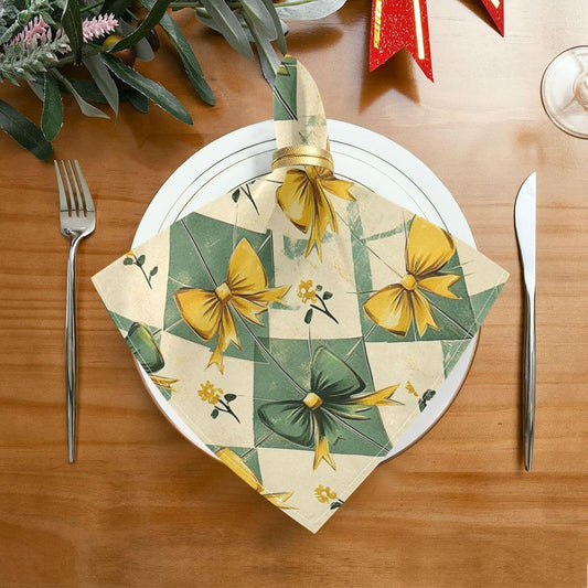 Vintage Yellow Bows Flowers Green Shapes Decorative Dinner Table Napkins Color Polyester Dinner Napkins Cloth Napkin Set of 6 para servilletas 20 x 20in