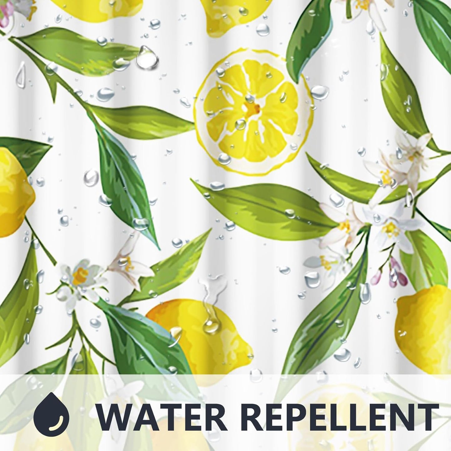 72x72 Inch Lemon Shower Curtain Allover Fruits Lemon Cute Green Leaves Flowers Plant Shower Curtain for Bathroom Set with Hooks, Waterproof Polyester Fabric Kids Adults Bathroom Decor