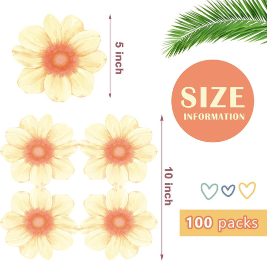 100 Pcs Flower Shaped Napkins Disposable Floral Paper Napkins Summer Decorative Flower Tableware for Wedding Bridal Baby Shower Spring Birthday Dinner Party Decor(Light Yellow)