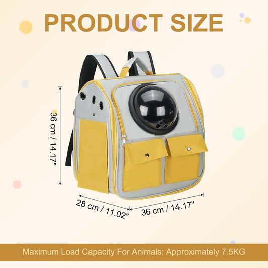 Pet Backpack Carrier, Portable and Ventilated, Oxford Cloth, Dogs Cats and Small Animals Travel Bag 12.99", (Yellow, 1 Pcs), Intended for Hiking/Camping/Traveling