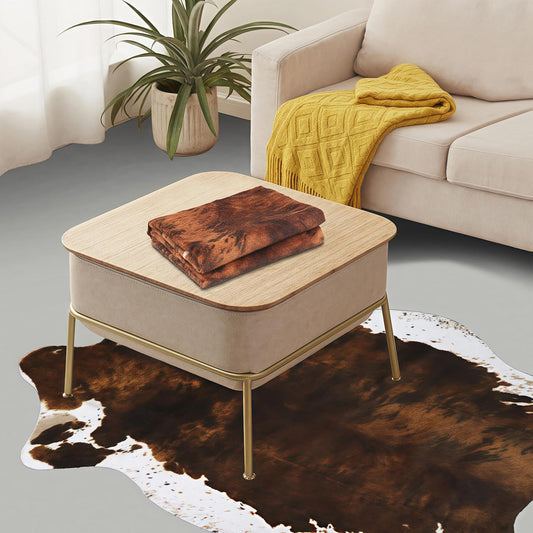 Cow Print Rug - 3.6x2.5 Feet Cow Hide Rugs Faux Cowhide Rug Cute Area Rug Fun Western Room Decor Cow Rugs for Living Room Bedroom Non-Slip Yellow-Brown(43 inches x 29 inches)
