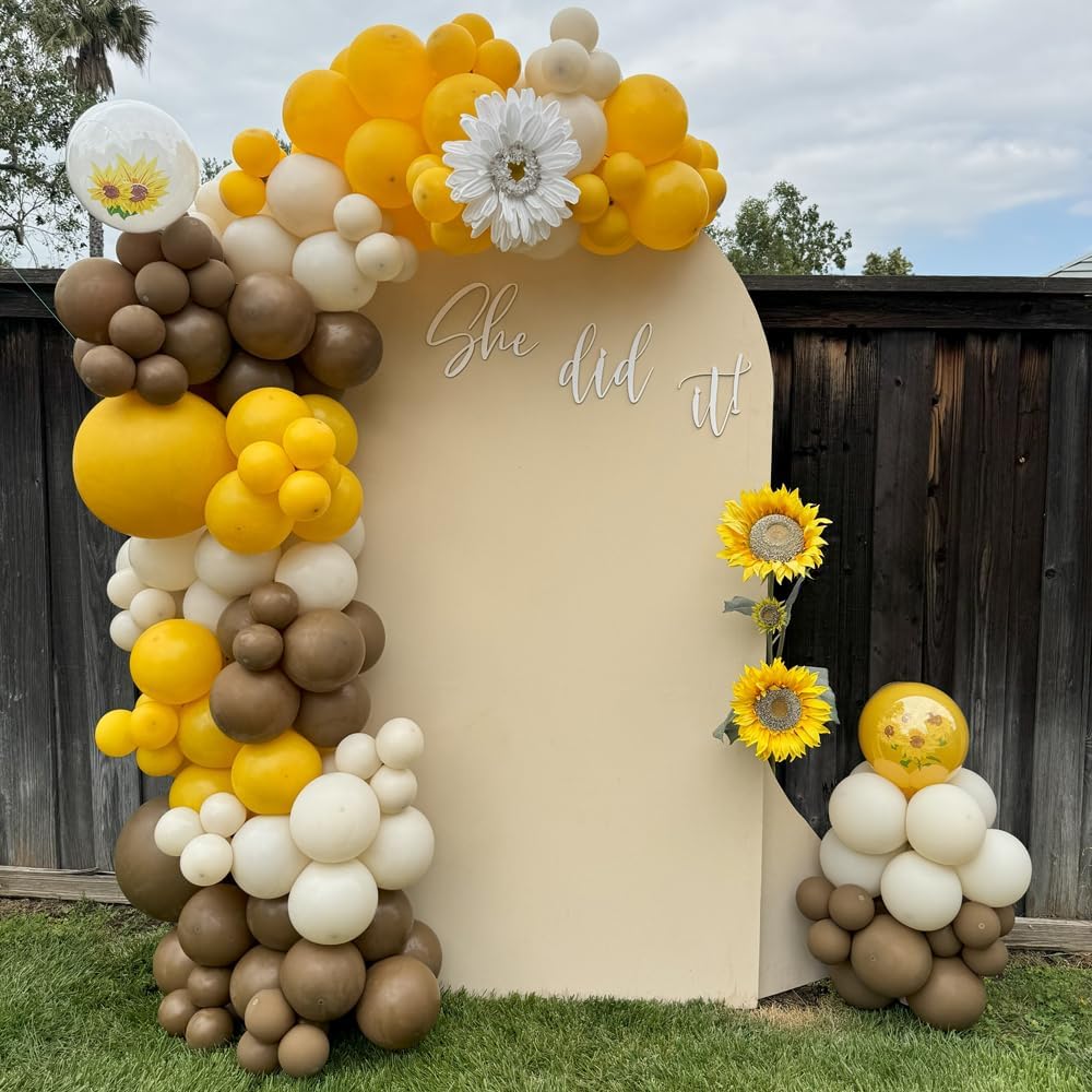 Lemon Yellow Brown Neutral Garland Arch Kit With Sand White Balloon 126pcs Sunflower Theme Birthday Wedding Party Baby Shower Bridal Shower Decoration