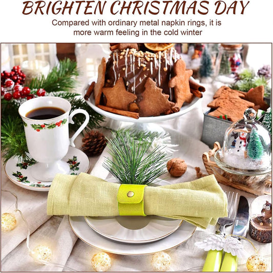 12 PCS Yellow Leather Napkin Rings Rustic Napkin Buckle Vintage Leather Napkin Ring Holder for Christmas, Thanksgiving, Wedding, Fall Birthdays Valentine Party Table Decoration Table Napkin Ring