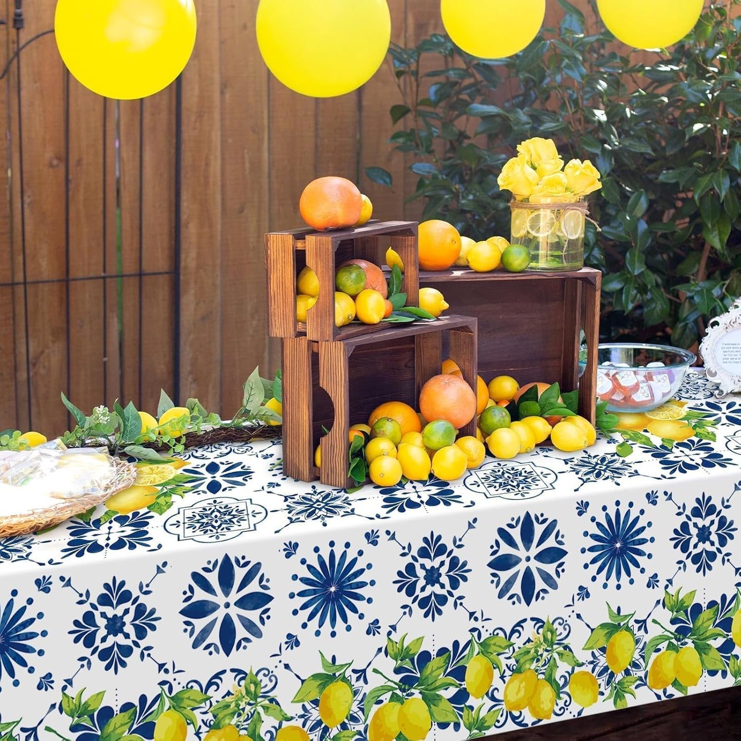 3Pcs Capri Lemon Tablecloth Birthday Party Decorations Disposable Blue Tile Plastic Table Covers Lemon Decor for Baby Shower Summer Spring Italian Themed Party Supplies 42 x 88 Inches