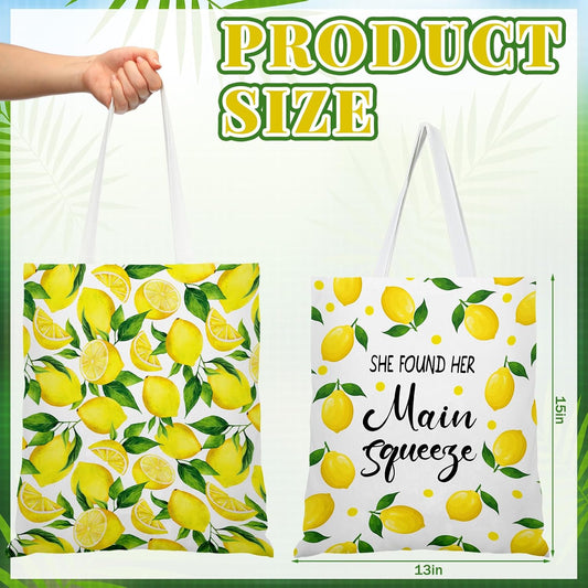 6 Pcs 15" Large Lemon Canvas Tote Bags Reusable Lemon Gifts Bag Summer Amalfi Coast Tote Bag, She Found Her Main Squeeze Capri Positano Italy Gifts for Bridal Shower Wedding Baby Shower