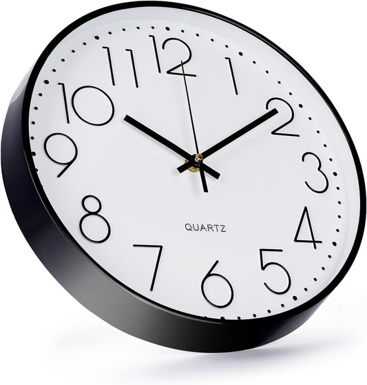 Wall Clock 10 Inch Non-Ticking Silent Modern Simple Style Round Decor Clock Yellow Stereoscopic Dial Quartz Wall Clocks for Home/Office/School/Living Room/Bedroom/Kitchen