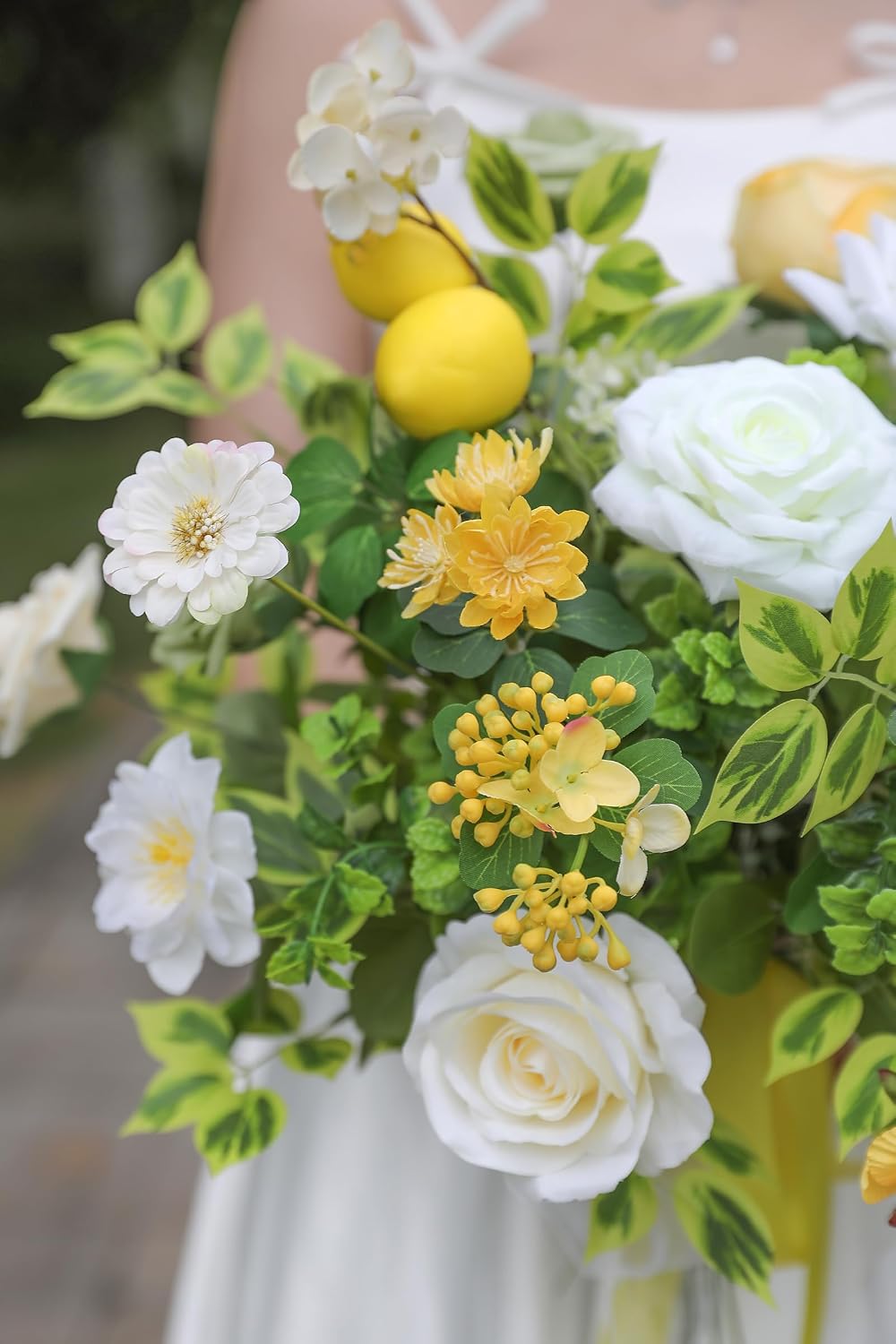 Artificial Flowers Combo Fake Silk Flowers for DIY Wedding Bridal Bouquets Lemon Yellow Fake Foams Rose Flowers Set Centerpieces Arrangements Party Baby Showers Home Cake Decorations