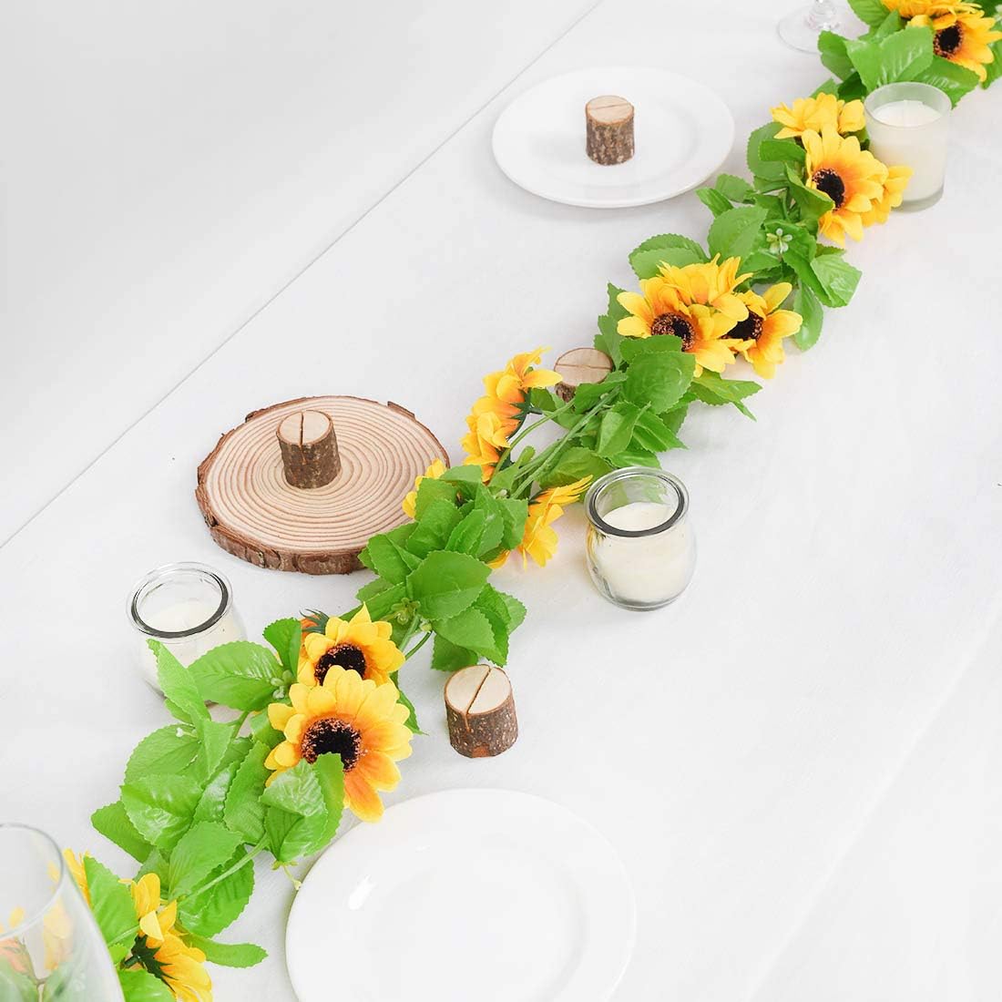 4 Pack Artificial Sunflower Garland Silk Sunflower Vine Artificial Flowers with Green Leaves Wedding Table Decor