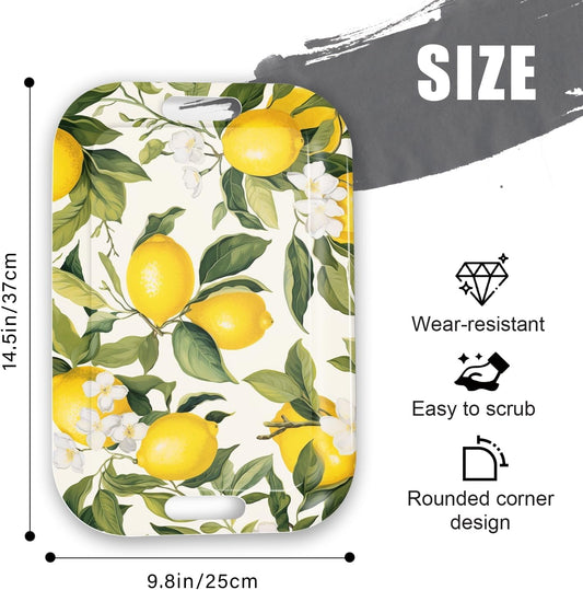 Serving Trays with Handles, 14.5 x 9.8 inch Rectangular Plastic Tray for Restaurant, Kitchen, Lemon and Leaves