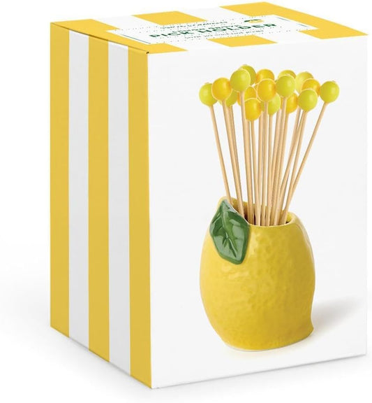 Lemon with 20 Yellow Bead Cocktail Picks in Gift Box, 2.75-inch Height