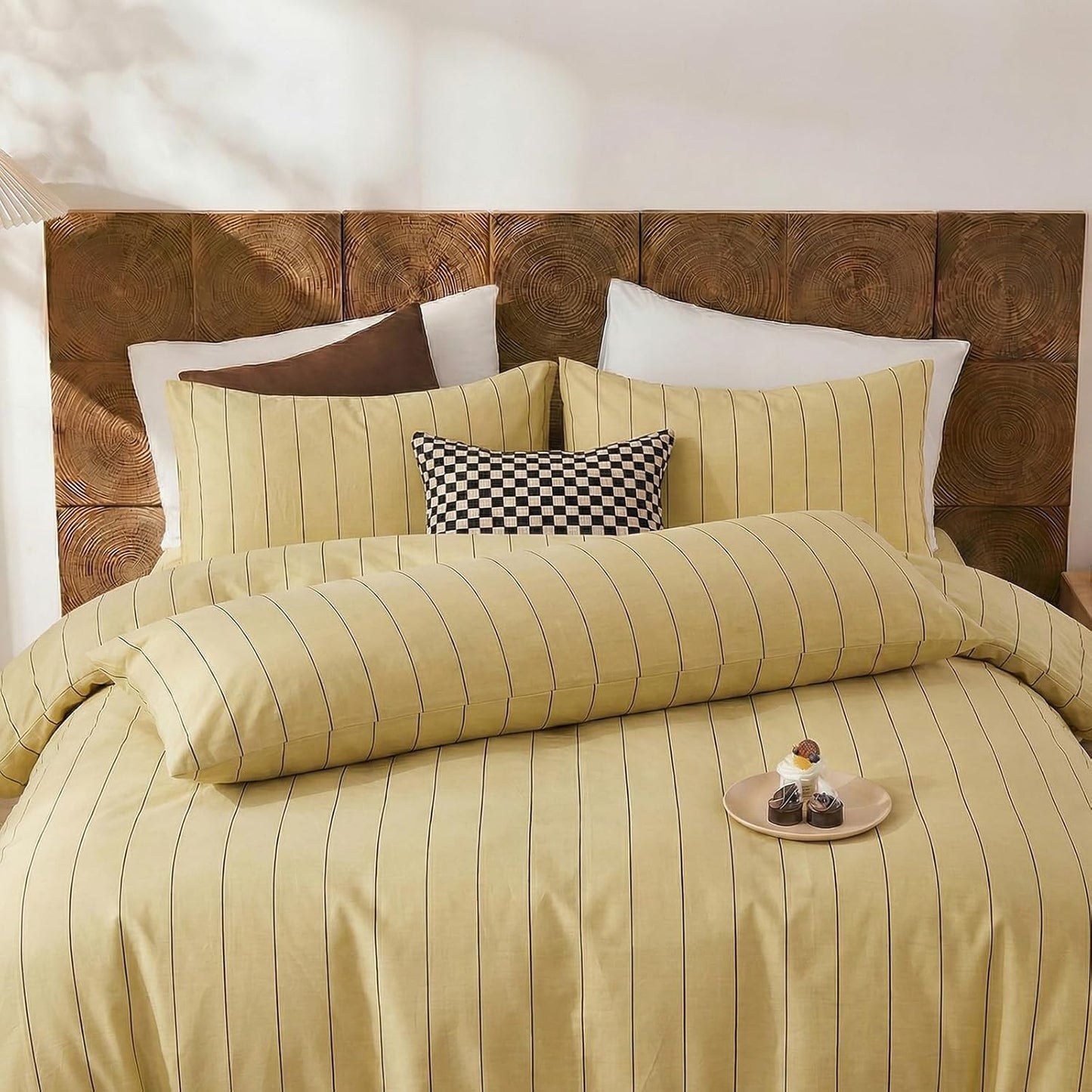 Yellow Striped Pillowcases, 100% Cotton Pillow Cases, Queen Size Pillowcases, Luxury Linen Like Pillowcase, Soft Breathable Pinstripe Pillow Covers, Set of 2