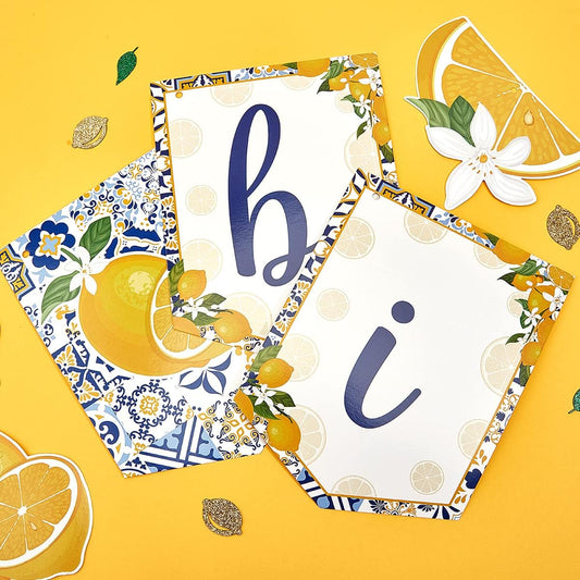 Lemon Bridal Shower Decorations - Yellow and Blue Bride To Be Banner, Diamond Ring Garland, Fruit Theme Bachelorette Party Decorations