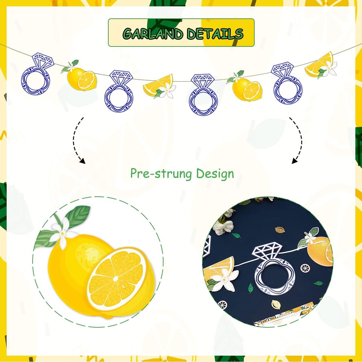 Lemon Bridal Shower Decorations - Yellow and Blue Bride To Be Banner, Diamond Ring Garland, Fruit Theme Bachelorette Party Decorations