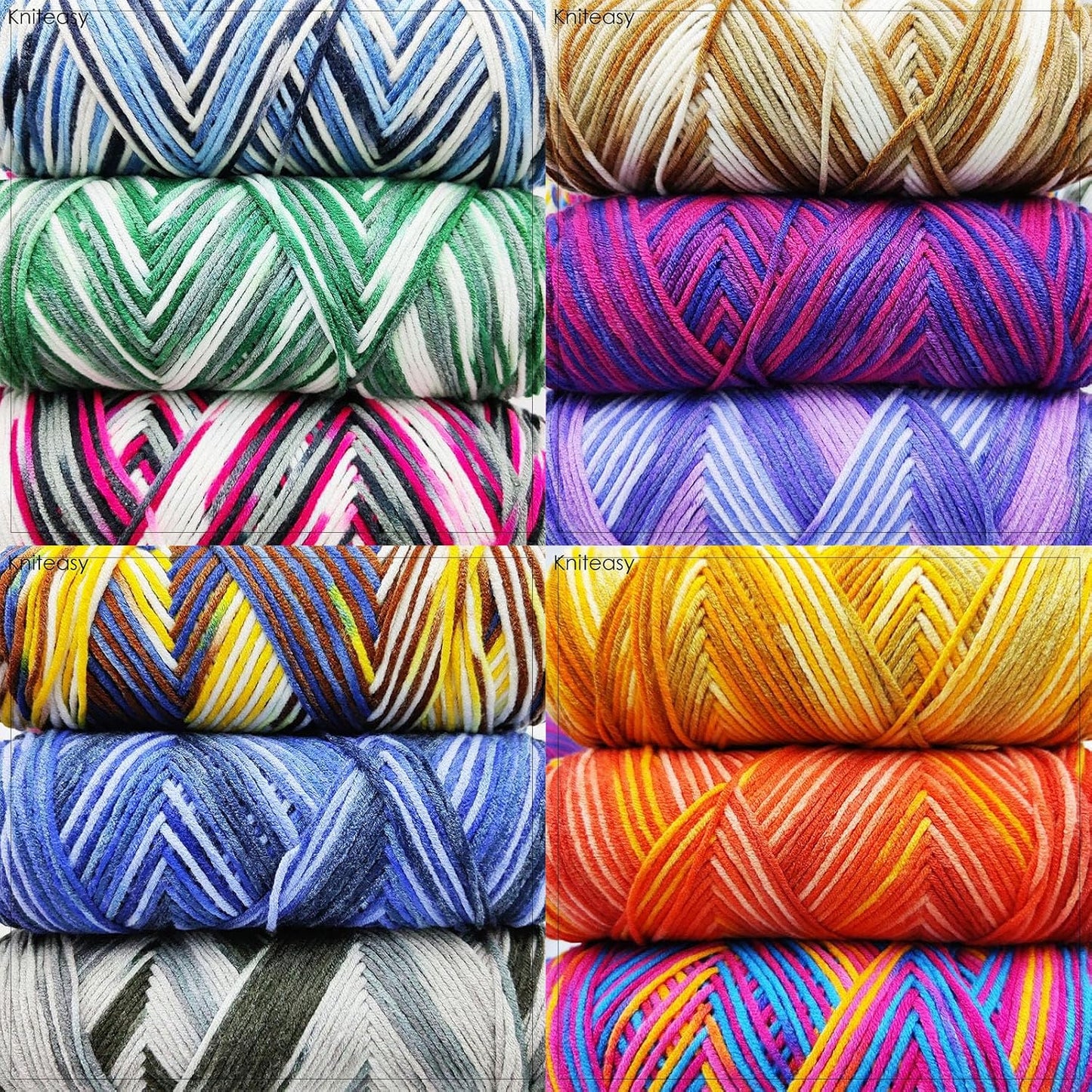 5-Ply Variegated Yarn 200g/2pcs, 100% Acrylic, DK Weight 2.5mm, Soft & Cozy Vibrant Gradient Colors for Knitting & Crocheting Sweaters, Scarves, Shawls, Hats (9#Yellow Brown)