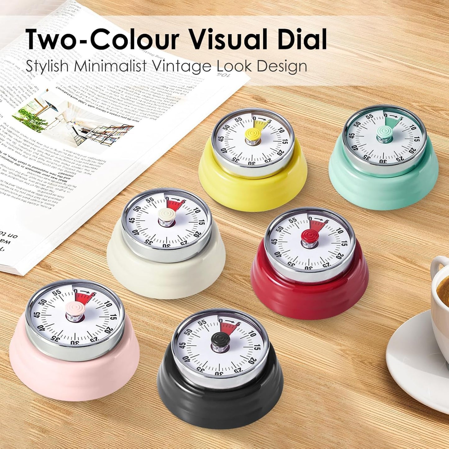 Visual Timer 60-Minute Countdown Timer with Magnetic Base (Yellow) | Kitchen Timer Mechanical Clockwork, Ringer Alert, Time Management Tool for Children and Adults, Study/Work/Cooking