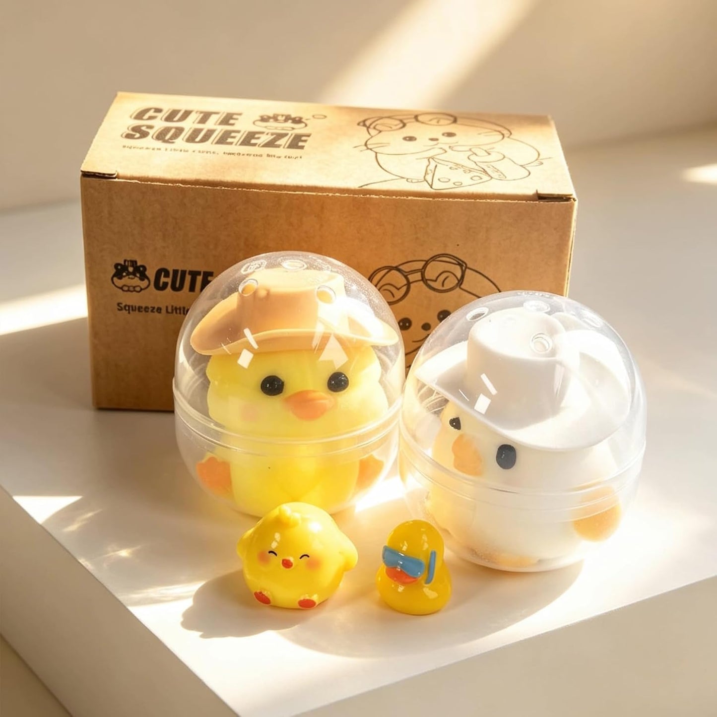 2-Pack Taba Squishy Duck Chick Toys, Cute Squishy Fidget Stress Relief Toys | Handmade Soft Non-toxic Silicone Cheese Butter Dumpling Squishy, Fuzzy Animal Sensory Toys for Kids Adults
