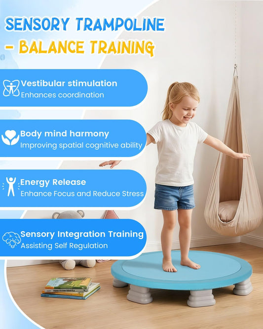 Kids Rebounder Bouncing Board, Mini Trampoline for Kids, 25 in Sensory Bouncing Board with Non-Slip Base, Rebound Jumping Board for Indoor Outdoor Play Autism Sensory Development Ideal Gift