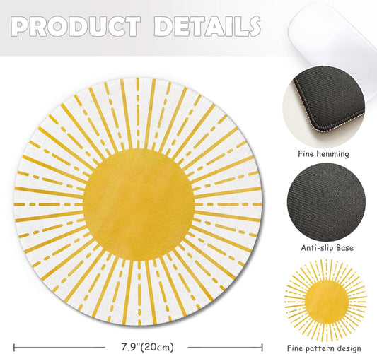 Boho Yellow Sunshine Mouse Pad,Sunshine Mouse Pads Mousepad for Desk Home Office Dorm Computers Laptop, Boho Office Supplies Desk Accessories, 7.9x7.9 Inch