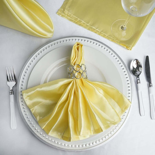 25 Pack | Yellow Seamless Satin Cloth Dinner Napkins, Wrinkle Resistant | 20"x20"