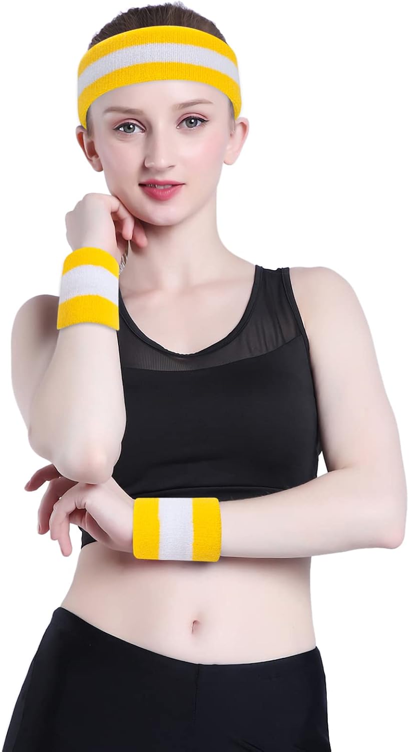 Sweatbands Set Headband Wristbands Neon Sports Fitness 80s Costumes Accessories 80s Workout Outfit for Men Women