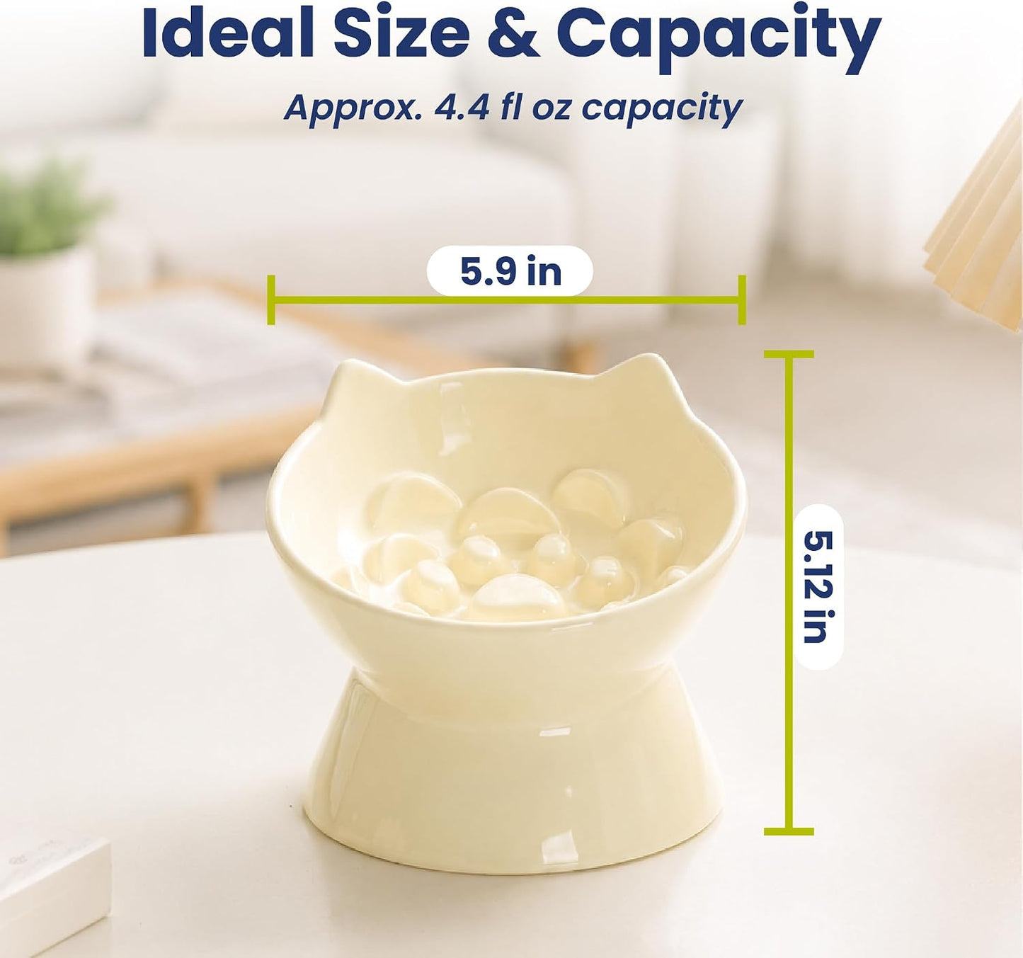 Lynx Ceramic Raised Slow Dog & Cat Elevated Food Bowl, Daisy Yellow | Tilted 15° Elevated Pet Food Bowl, Whisker-Friendly, Anti-Choking Dish, Dishwasher Safe, Nonslip, Food Grade Material