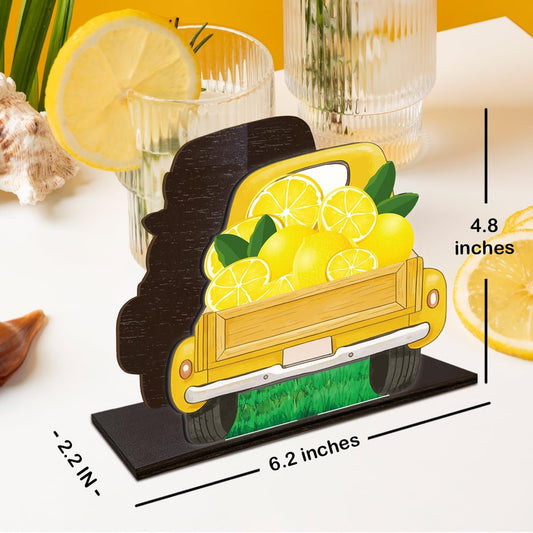 Summer Lemon Napkin Holder for Table Decor Yellow Lemon Truck Wooden Napkin Holder Decorations for Home Kitchen Dining Room Bedroom