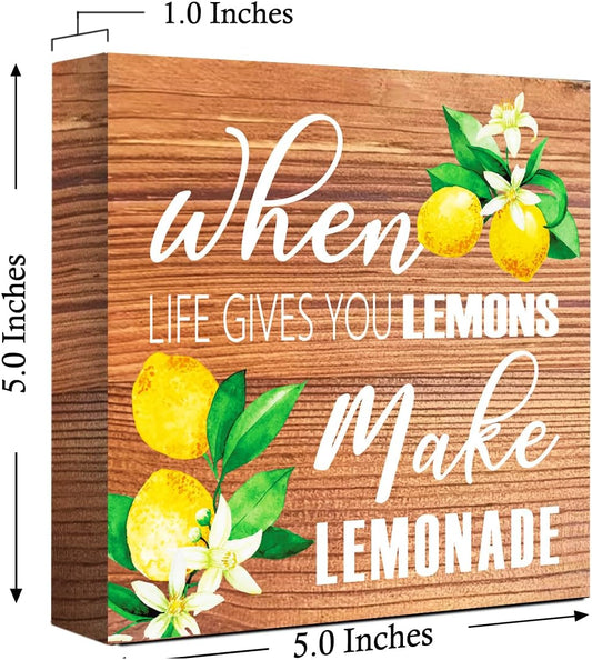 Lemons Kitchen Decor Sign For Countertops, When Life Gives You Lemons Make Lemonade Sign, Small Lemon Theme Yellow Kitchen Decor Accessories For Desk Shelf, Lemonade Bar Signs V517