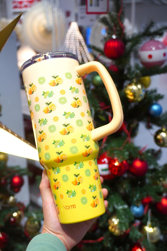 YOME 40 oz Lemon Yellow Tumbler with Handle and Flip Straw for Women | Stainless Steel Insulated Water Bottle | Keeps Drinks Cold | Dishwasher Safe | Cupholder Friendly | Gift Gym Travel Yoga