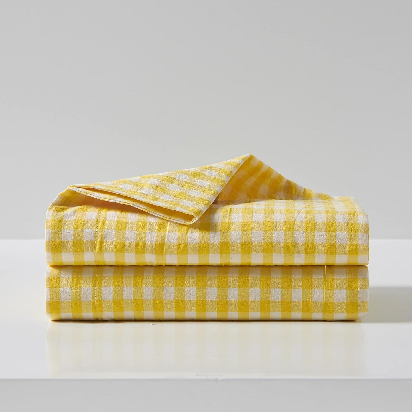 100% Cotton Pillowcases – Pack of 2, Breathable Checkered Pattern, Standard Size, Envelope Closure, Soft & Durable- Sunflower Yellow