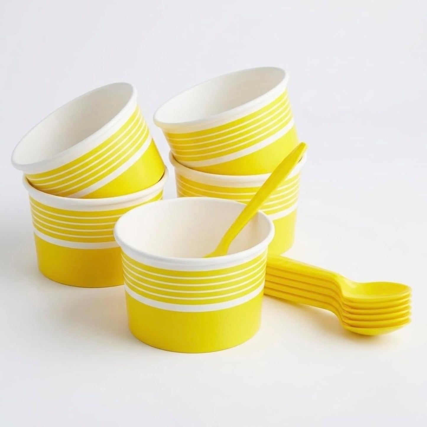 6 oz Ice Cream Cups with Spoons, Yellow, 25 Sets | Ideal for Ice Cream, Pudding, Gelato, Samples, Sides & Parties | Disposable Serving Set for Events, Bakeries & Catering