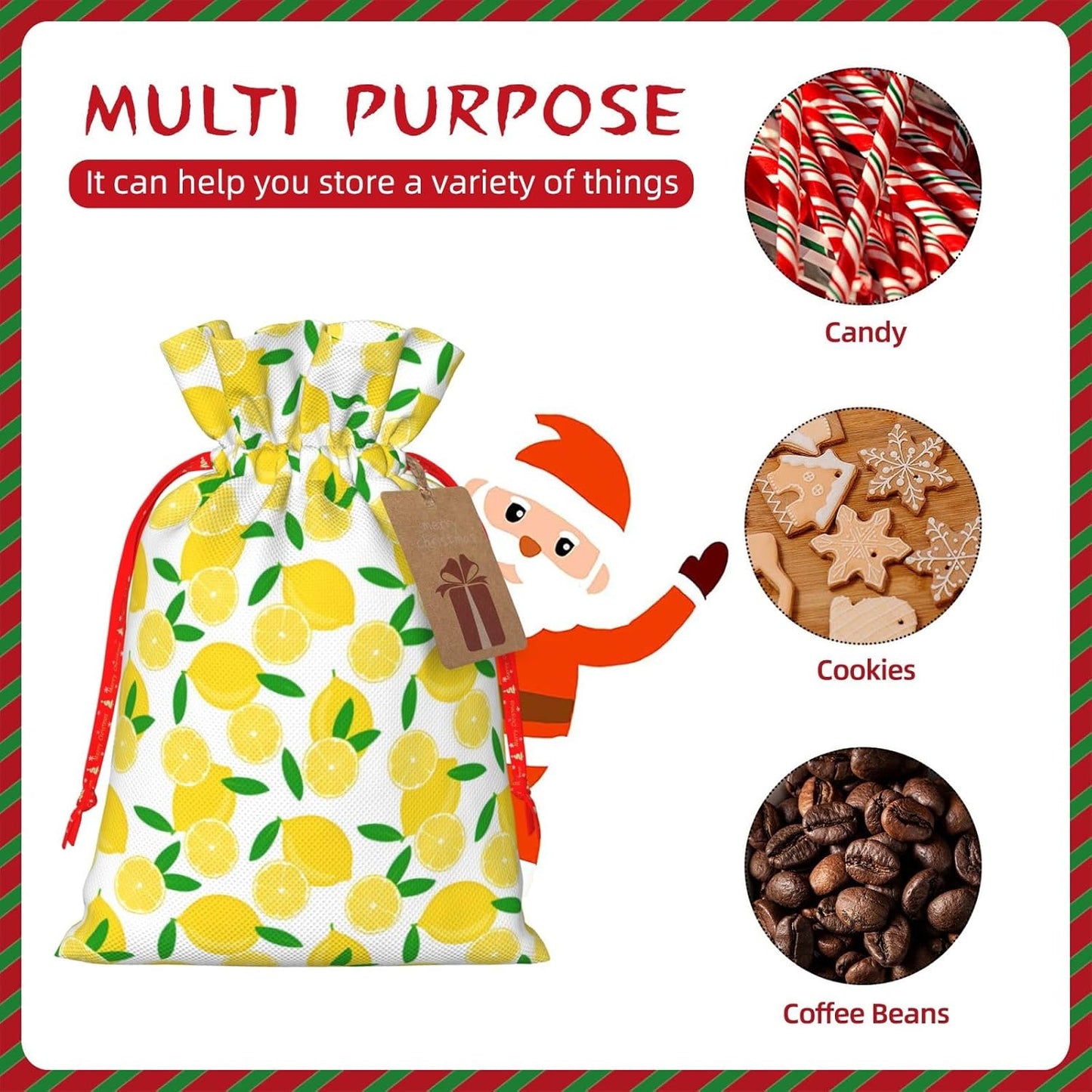 yellow Lemon and leaves Burlap Gifts Bag Reusable Gifts Pouch Drawstring Tote Mini Packaging with Card Fit Holidays Christmas Birthdays