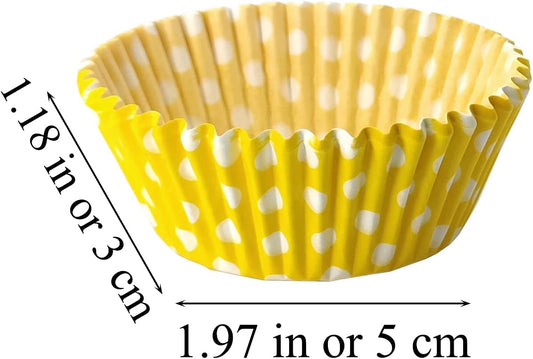 Yellow Standard Baking Cups, Cute Polka Dots Greaseproof Cupcake Liners, 150-Count