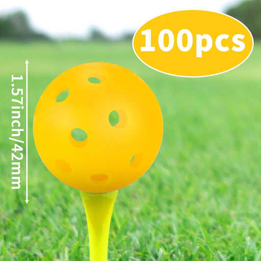 100 Pack Practice Golf Balls Limited Fligh 42mm Golf Balls Practice Training Golf Balls Airflow Hollow Ball for Women Men Indoor Outdoor Backyard Swing Practice Driving (Yellow)