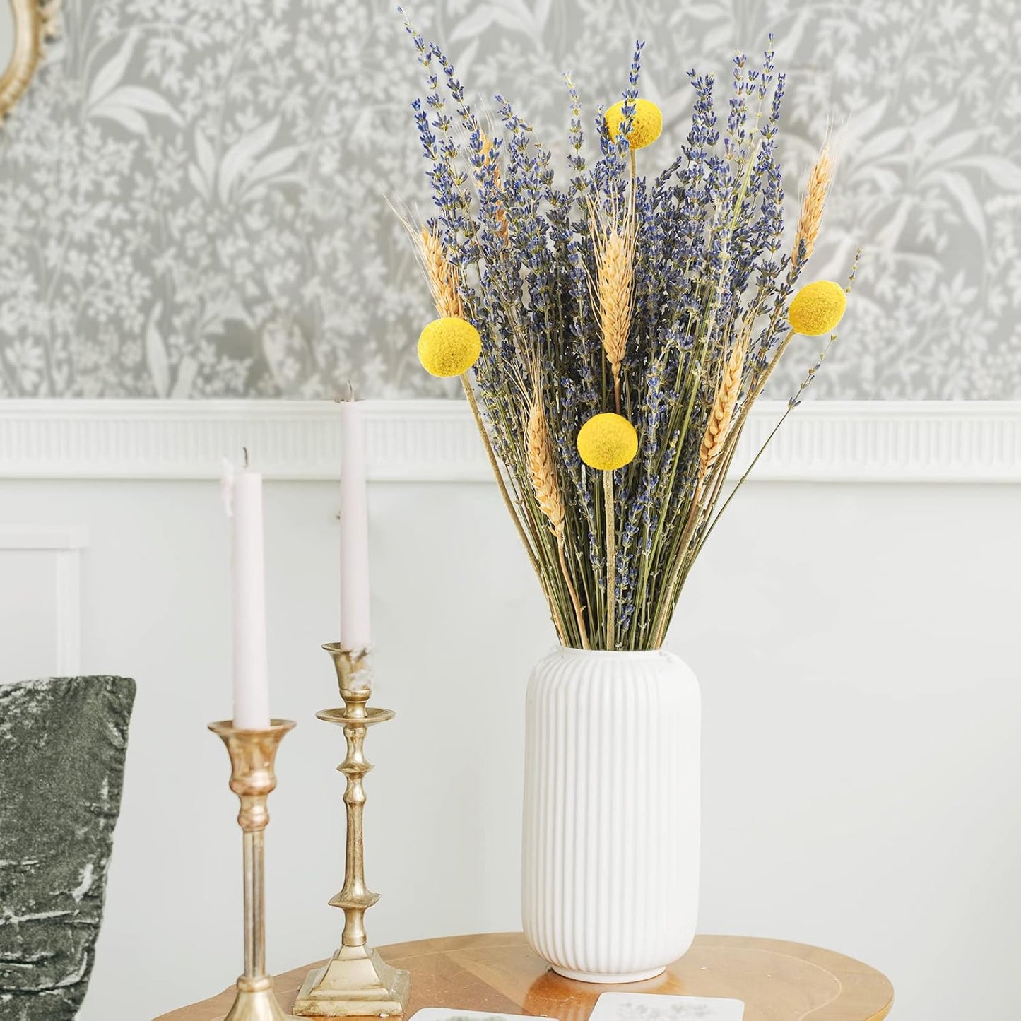 30Pcs Natural Dried Flowers Craspedia Billy Balls Flowers Billy Buttons Floral Bouquet for Flower Arrangements Wedding Home Tall Vase Decor Yellow
