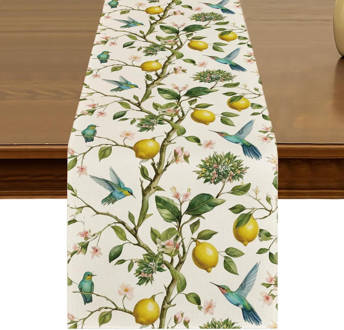 Summer Lemon Tree Bird Flower Table Runner 13x72 Inch Spring Kitchen Dining Table Decor for Indoor Outdoor Farmhouse Home Party Decoration ZQ191
