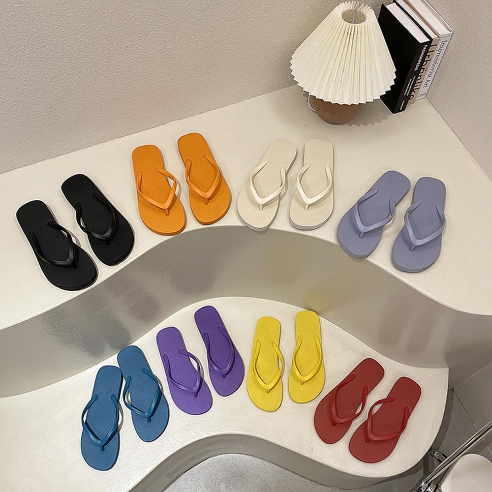 Slim Flip Flops for Women, Ladies Shower Slippers Flat Sandals for Summer Bathroom Beach Pool, Ultra Lightweight Basic Thongs Rubber Soft Slide Slip-on Shoes