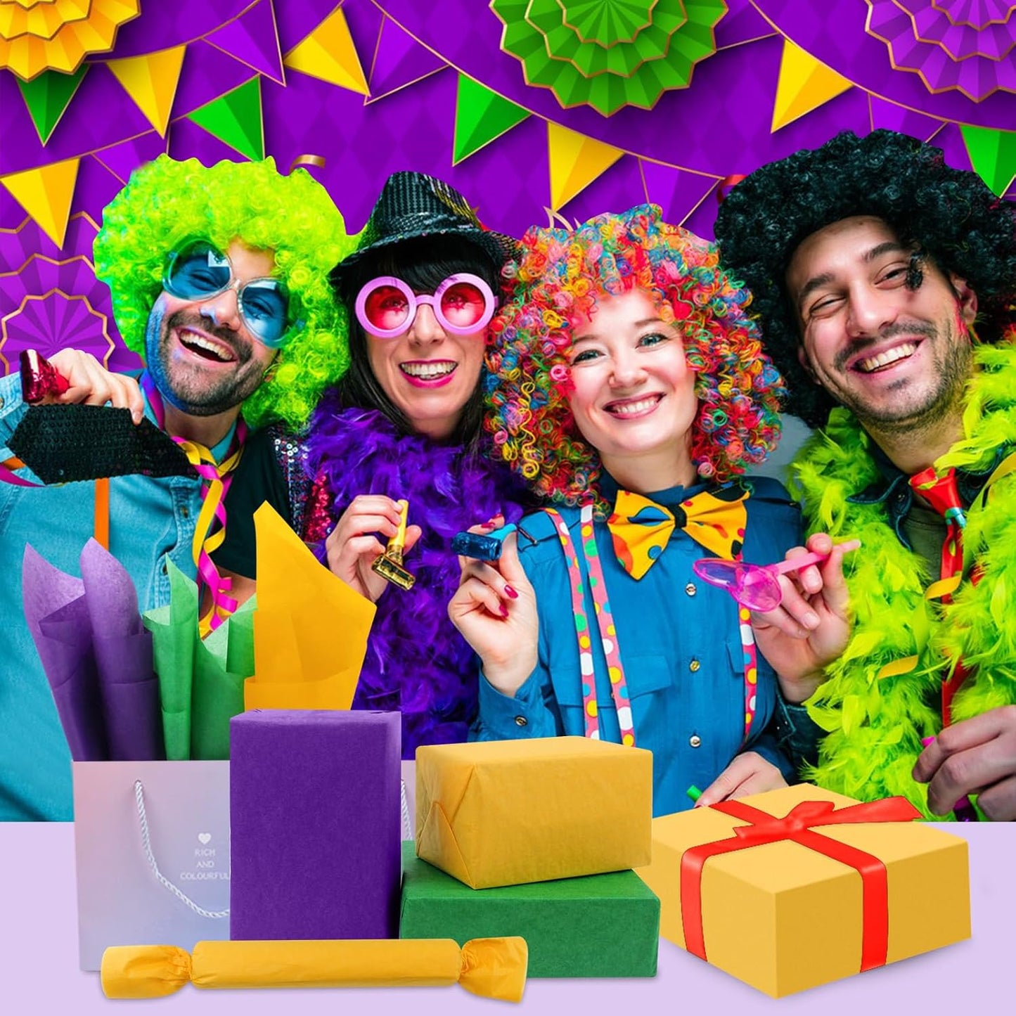 Purple, Yellow, Green Tissue Paper - Mardi Gras Wrapping Paper, 80 Sheets, 14x20 Inch, Bulk - Gift Bag, Carnival, Masquerade, Holiday Party Favor Decor