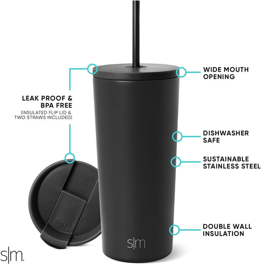 Iced Coffee Tumbler, Insulated | 24oz | Yellow | Reusable Stainless Steel Cup, Travel Mug, Water Bottle with Straw | Cupholder Friendly & Spill Resistant, Buttercup
